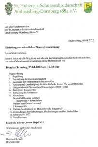 Generalversammlung Schützenbruderschaft 2022 Flyer