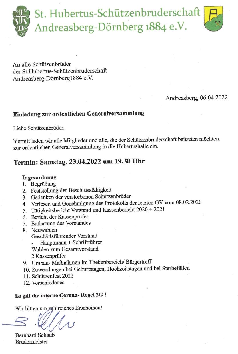 Einladung zur ordentlichen Generalversammlung 2022
