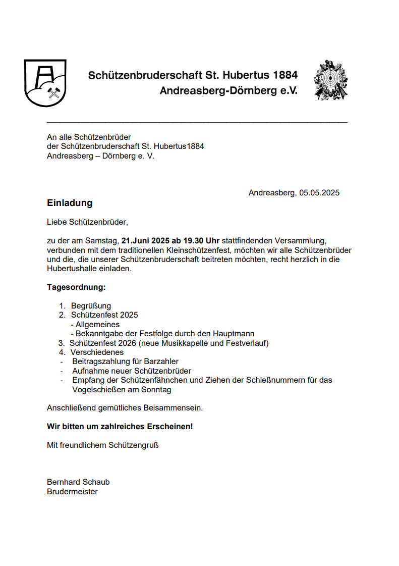 Einladung zum Kleinschützenfest 2025