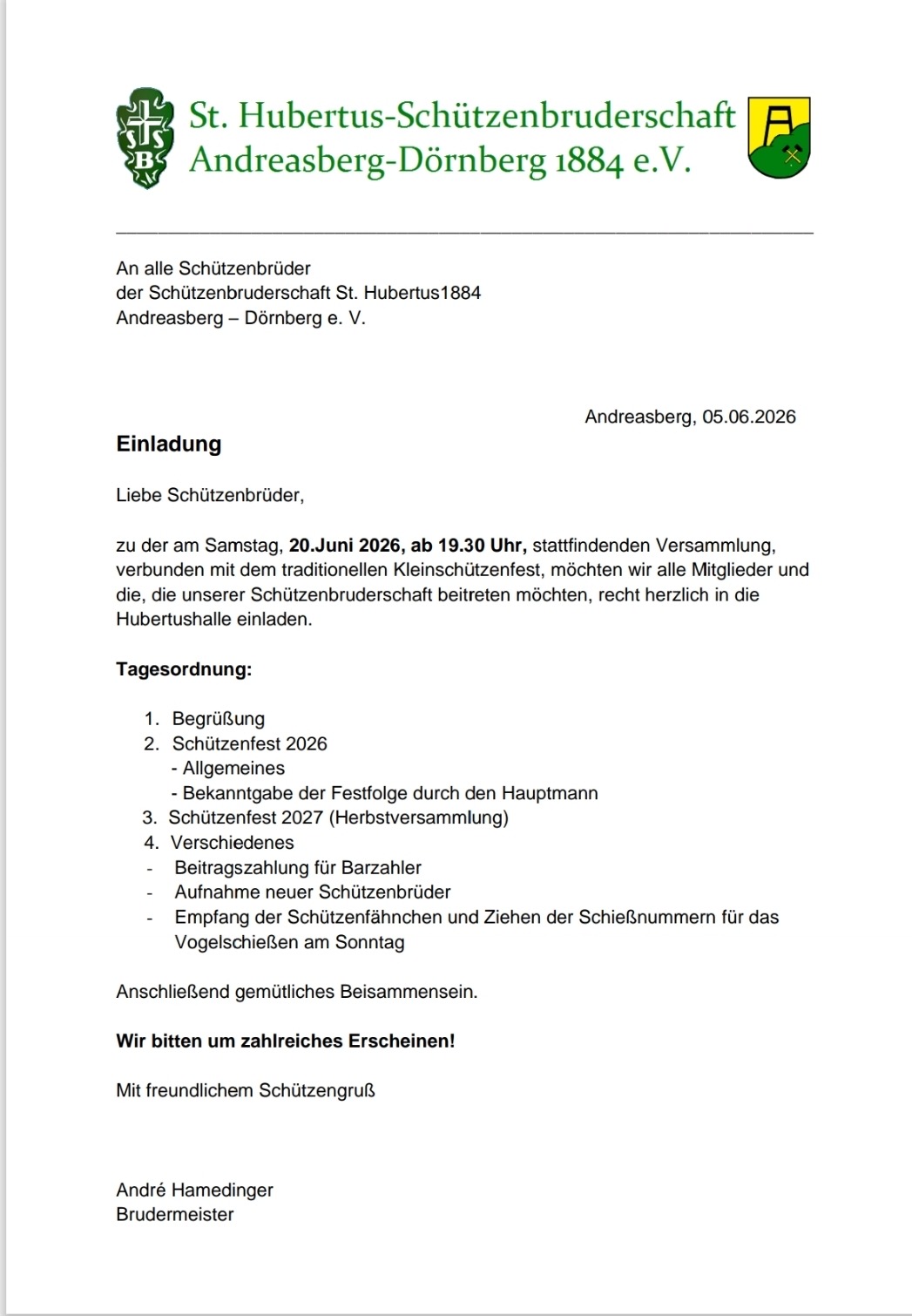 Einladung Kleinschützenfest 2026