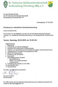 Einladung zur ordentlichen Generalversammlung 2023
